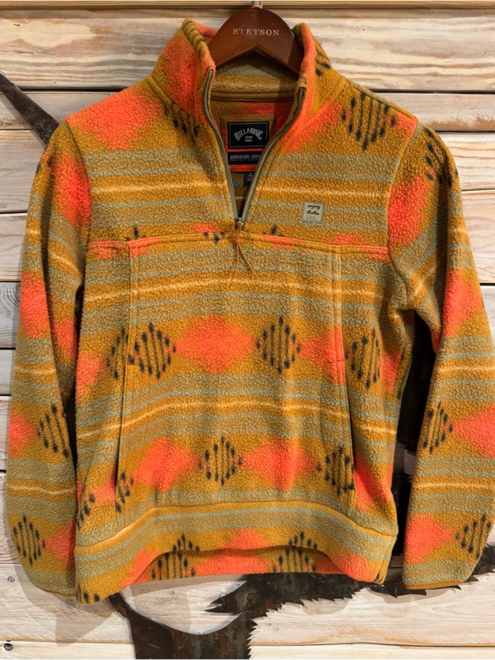 Billabong Women’s Orange Geometric Quarter-Zip Fleece Pullover
